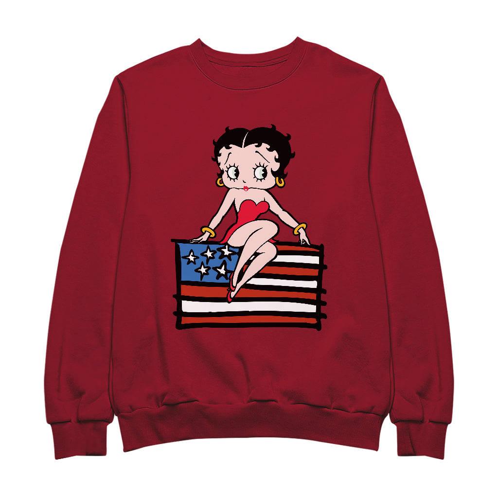 Americana Posing with the Stars & Stripes Flag Men's Sweatshirt-Betty Boop Shop