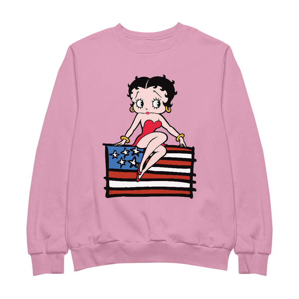 Americana Posing with the Stars & Stripes Flag Men's Sweatshirt-Betty Boop Shop