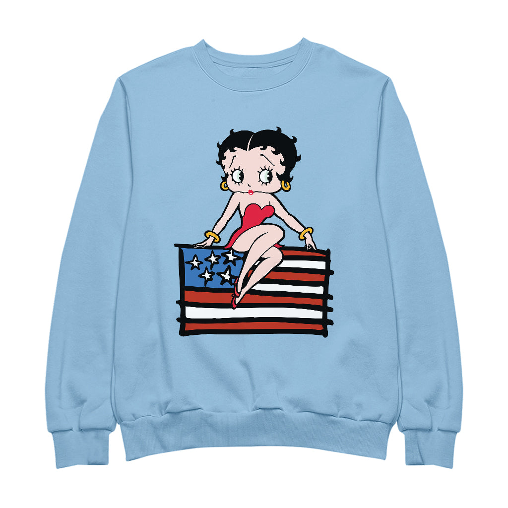 Americana Posing with the Stars & Stripes Flag Men's Sweatshirt-Betty Boop Shop