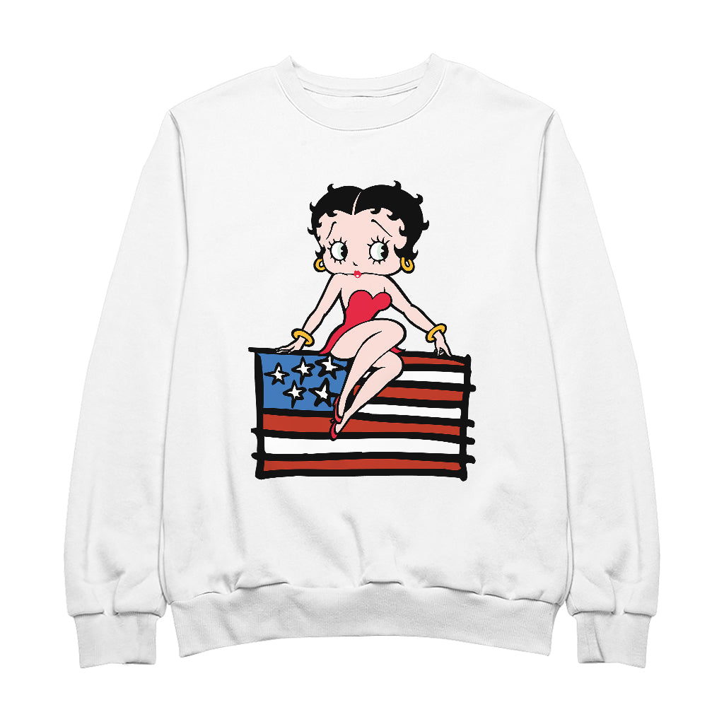 Americana Posing with the Stars & Stripes Flag Men's Sweatshirt-Betty Boop Shop