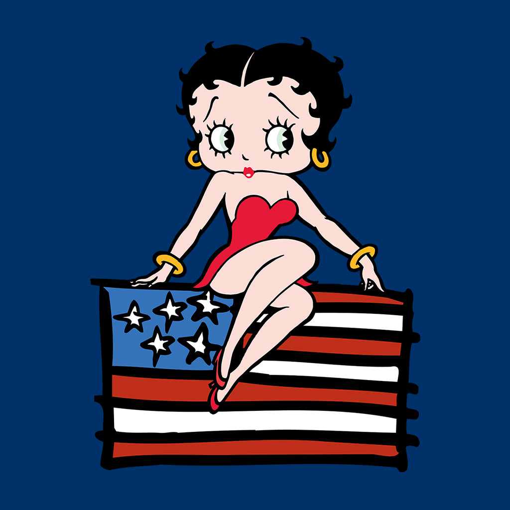Americana Posing with the Stars & Stripes Flag Women's Hooded Sweatshirt-Betty Boop Shop
