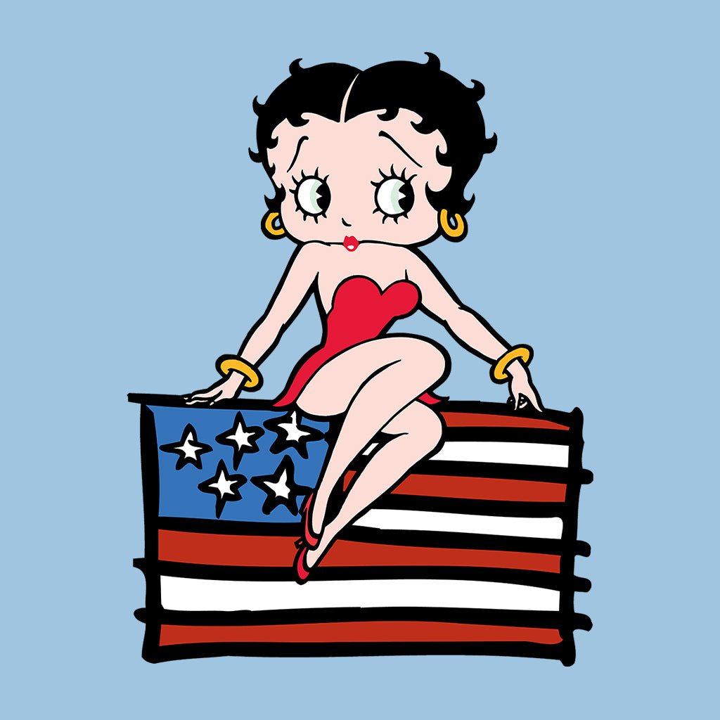 Americana Posing with the Stars & Stripes Flag Women's Hooded Sweatshirt-Betty Boop Shop