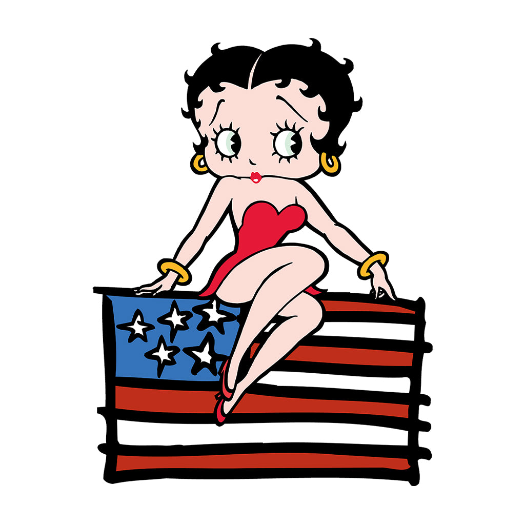 Americana Posing with the Stars & Stripes Flag Women's Hooded Sweatshirt-Betty Boop Shop