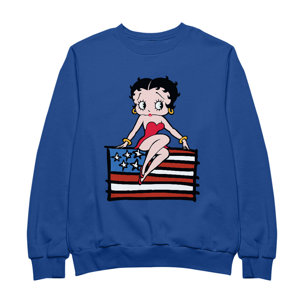Americana Posing with the Stars & Stripes Flag Women's Sweatshirt-Betty Boop Shop