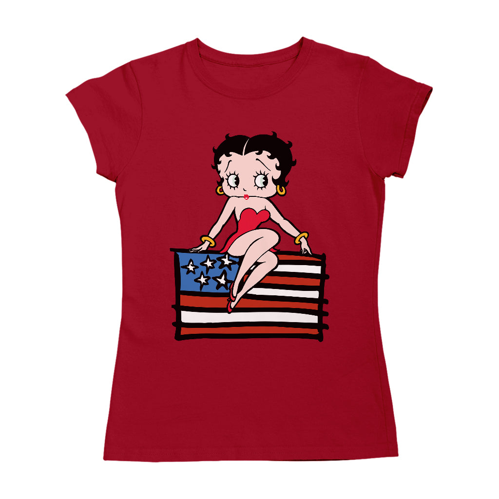 Americana Posing with the Stars & Stripes Flag Women's T-Shirt