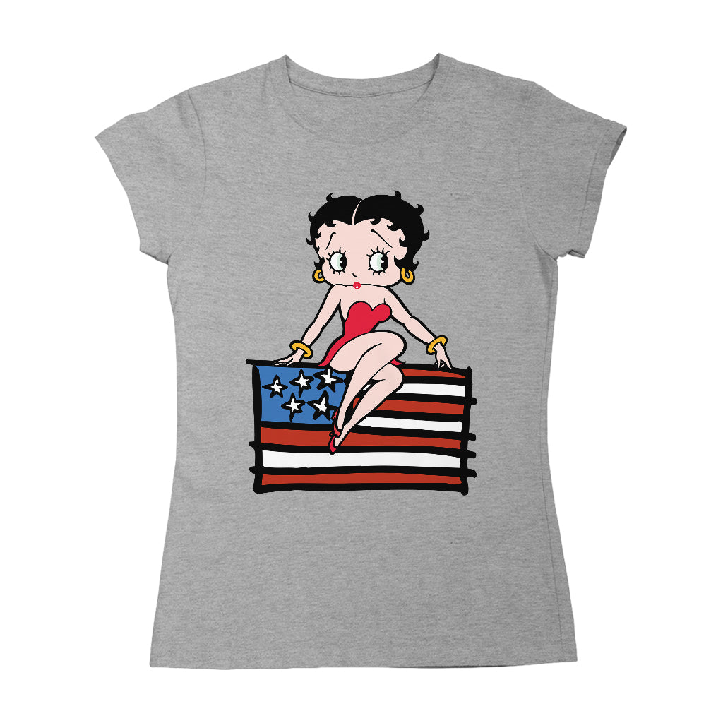 Americana Posing with the Stars & Stripes Flag Women's T-Shirt