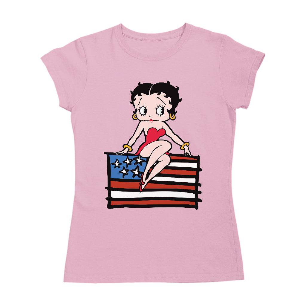 Americana Posing with the Stars & Stripes Flag Women's T-Shirt