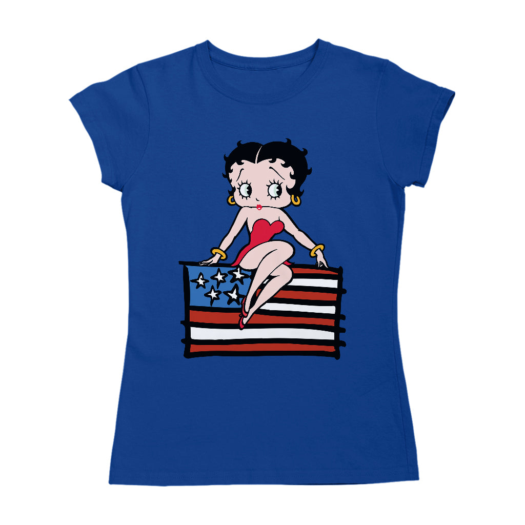 Americana Posing with the Stars & Stripes Flag Women's T-Shirt