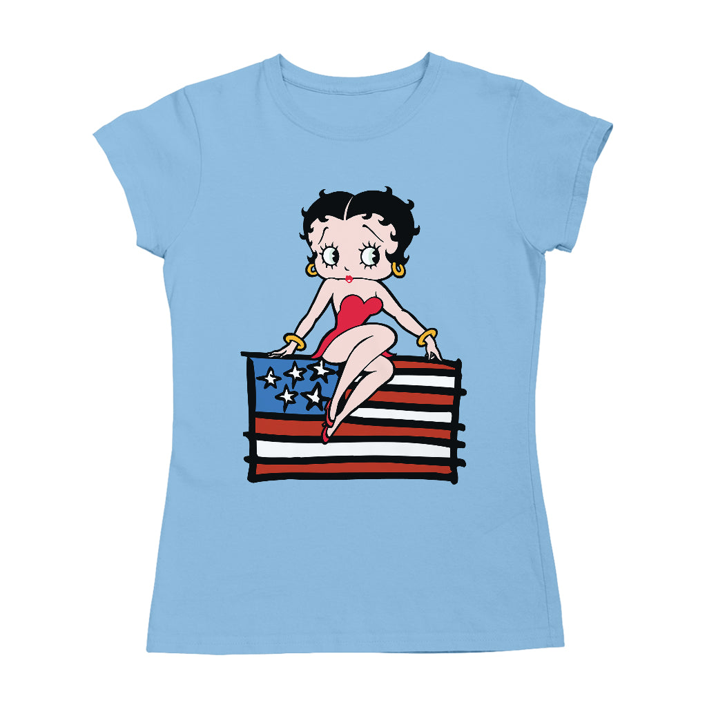 Americana Posing with the Stars & Stripes Flag Women's T-Shirt