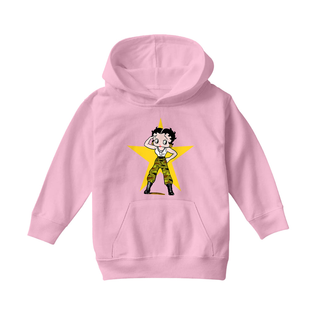 Patriotic Betty Yellow Star Kids Hooded Sweatshirt