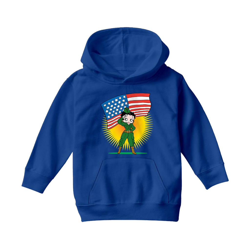 Betty Boop USA Patriotic Army Girl Kids Hooded Sweatshirt-Betty Boop Shop