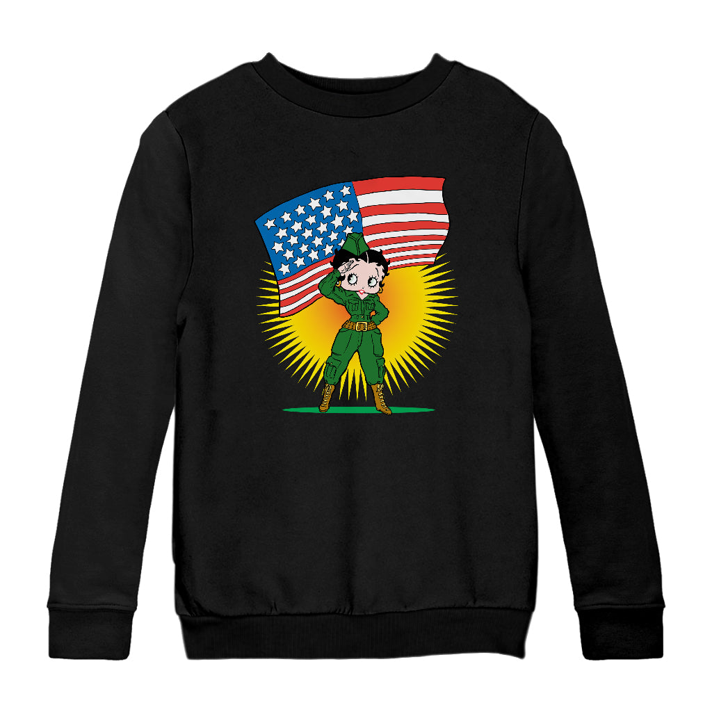 Betty Boop USA Patriotic Army Girl Kids Sweatshirt