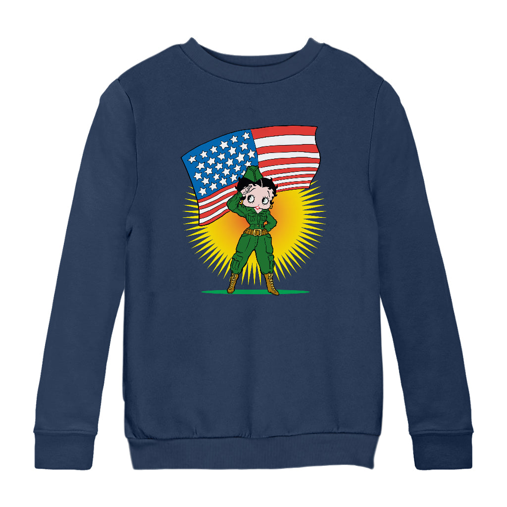 Betty Boop USA Patriotic Army Girl Kids Sweatshirt-Betty Boop Shop