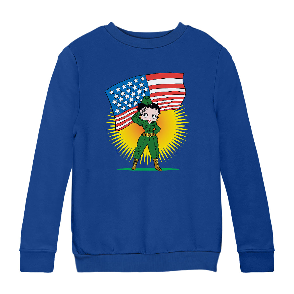 Betty Boop USA Patriotic Army Girl Kids Sweatshirt-Betty Boop Shop