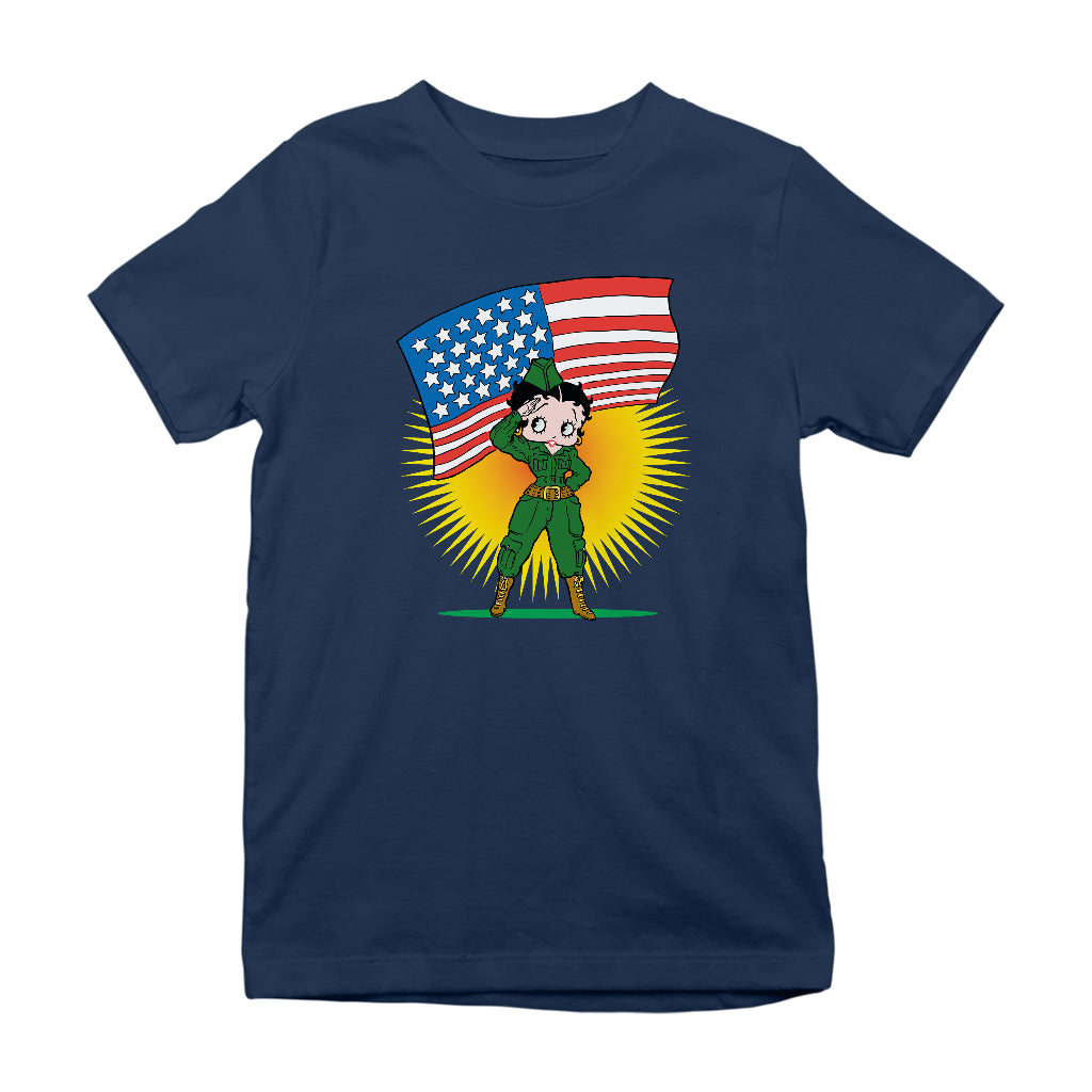 Betty Boop USA Patriotic Army Girl Kids T-Shirt-Betty Boop Shop