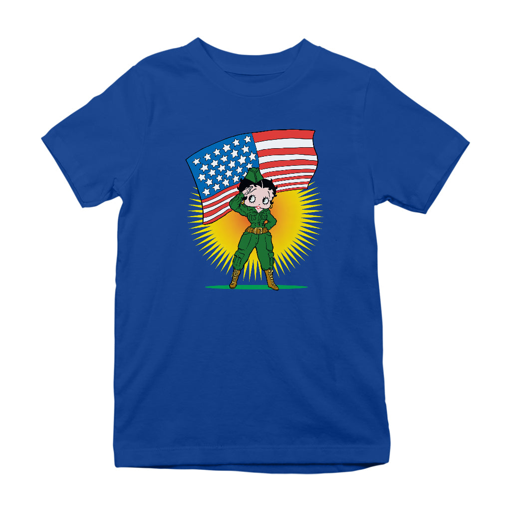 Betty Boop USA Patriotic Army Girl Kids T-Shirt-Betty Boop Shop