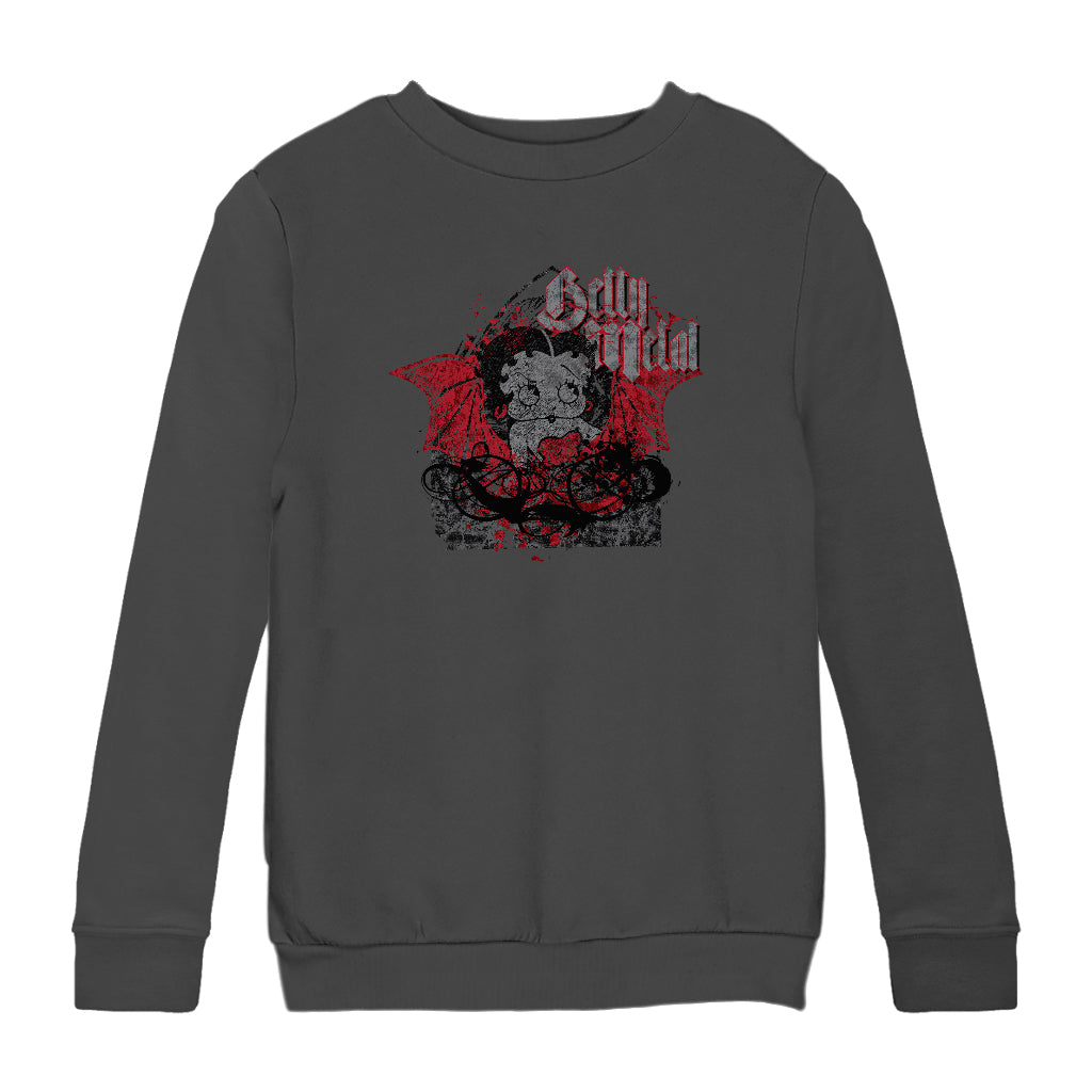 Metal Betty Red Wings Kids Sweatshirt-Betty Boop Shop