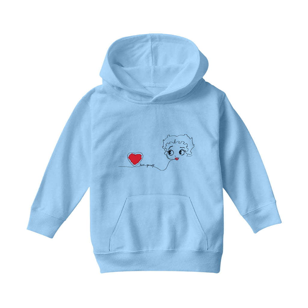 Betty Boop Line Art Love Yourself Heart Kids Hooded Sweatshirt-Betty Boop Shop