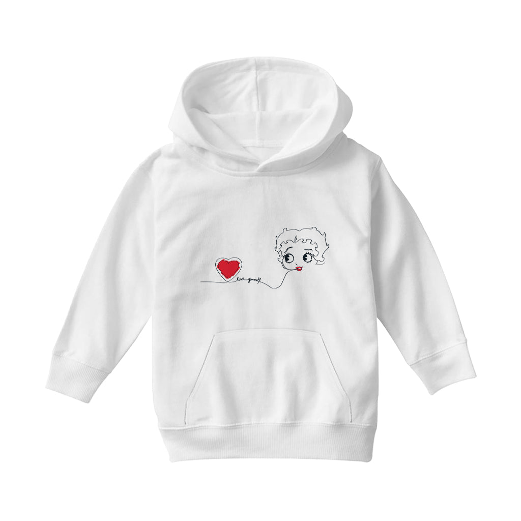 Betty Boop Line Art Love Yourself Heart Kids Hooded Sweatshirt-Betty Boop Shop