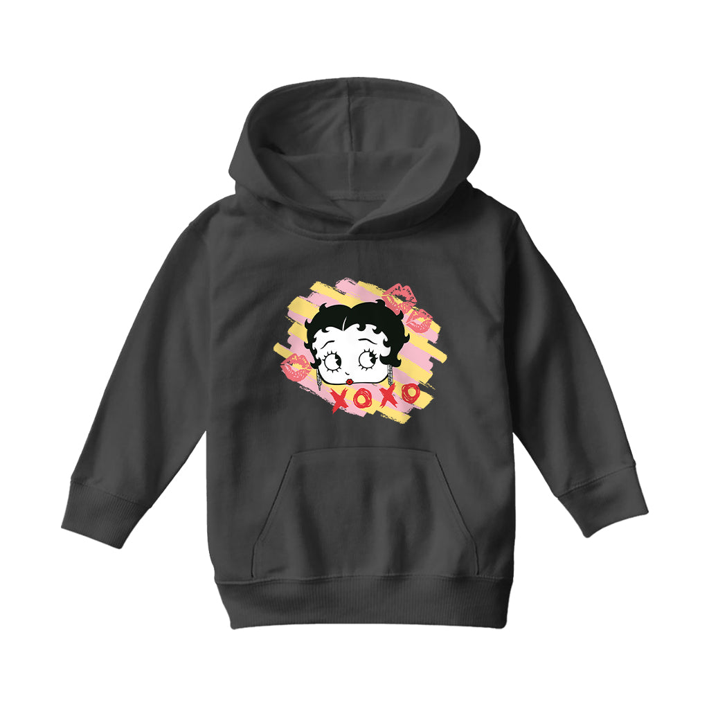 Betty Boop XOXO Lipstick Marks Kids Hooded Sweatshirt-Betty Boop Shop