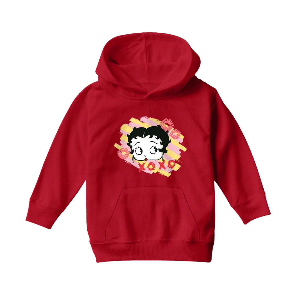 Betty Boop XOXO Lipstick Marks Kids Hooded Sweatshirt-Betty Boop Shop