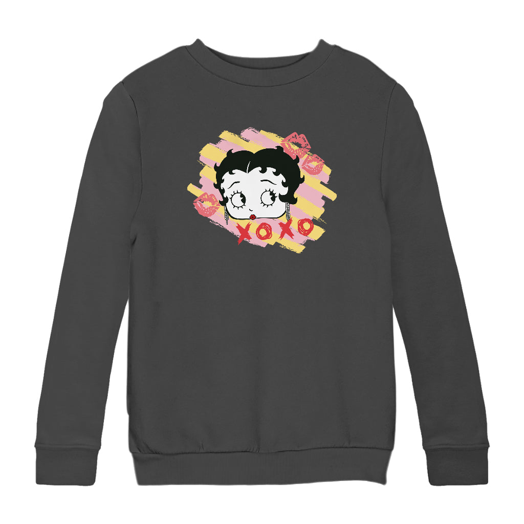 Betty Boop XOXO Lipstick Marks Kids Sweatshirt-Betty Boop Shop