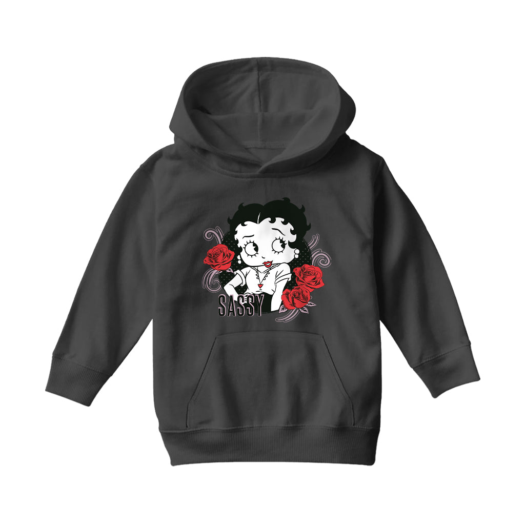 Betty Boop Sassy Roses Kids Hooded Sweatshirt-Betty Boop Shop