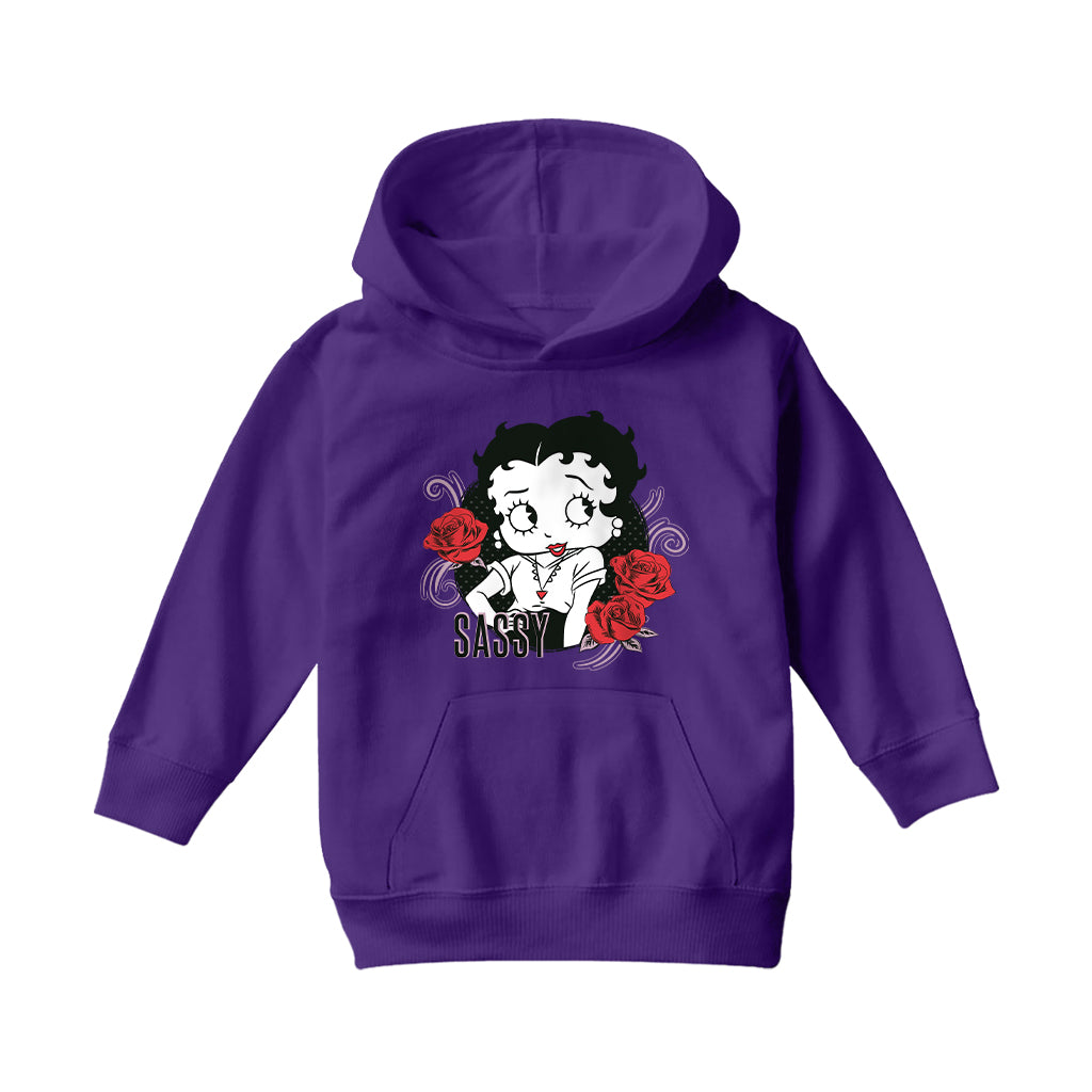 Betty Boop Sassy Roses Kids Hooded Sweatshirt-Betty Boop Shop