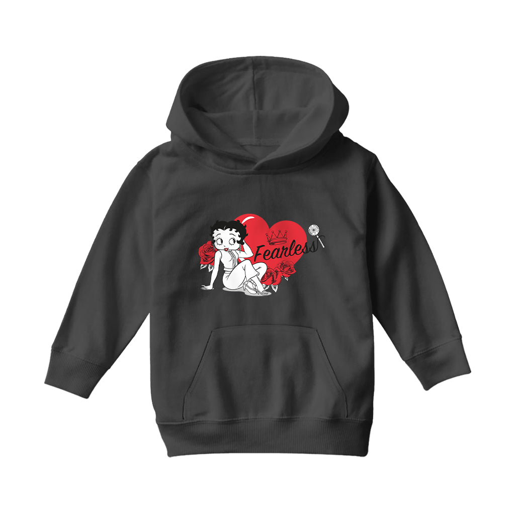Betty Boop Fearless Betty Roses Heart Kids Hooded Sweatshirt-Betty Boop Shop