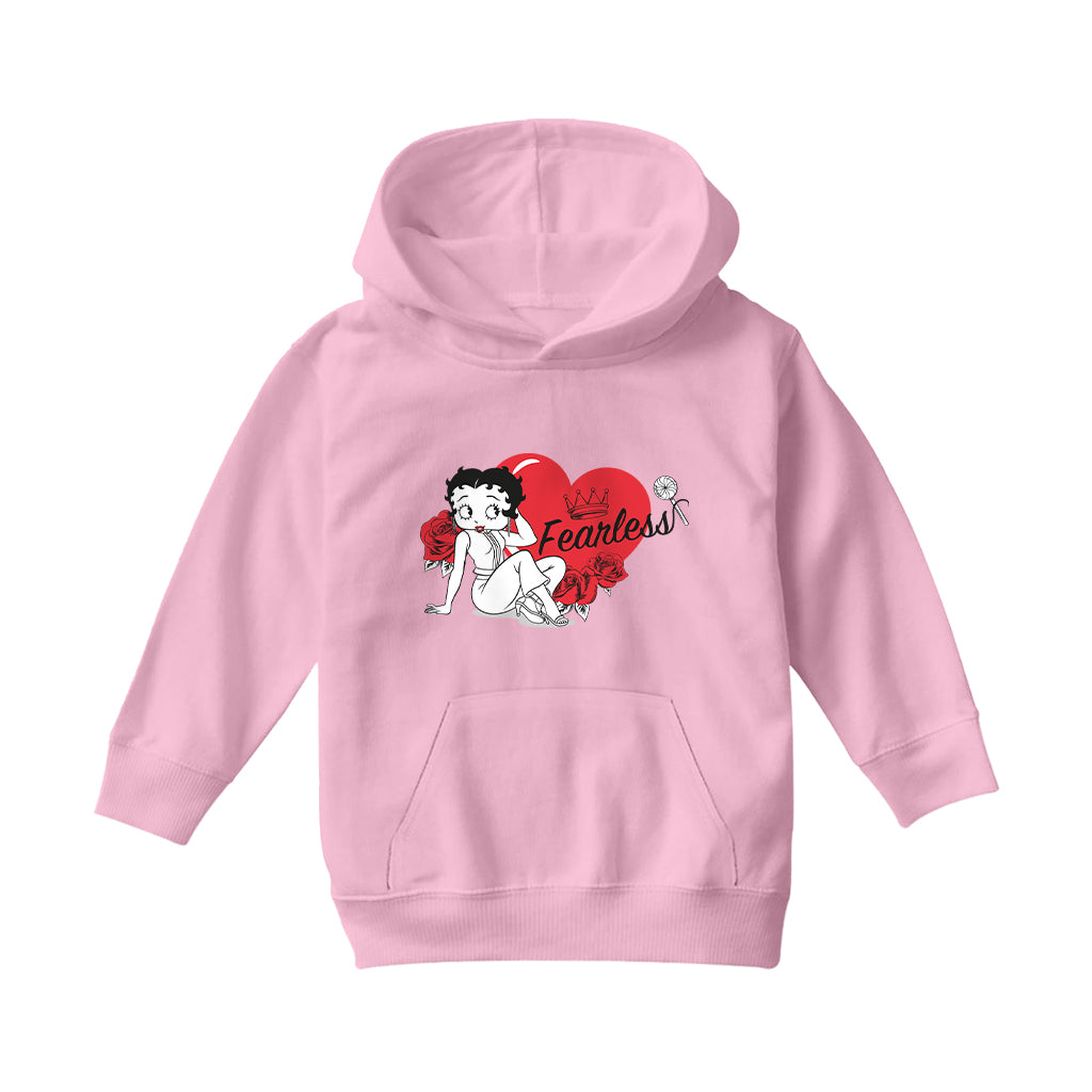 Betty Boop Fearless Betty Roses Heart Kids Hooded Sweatshirt