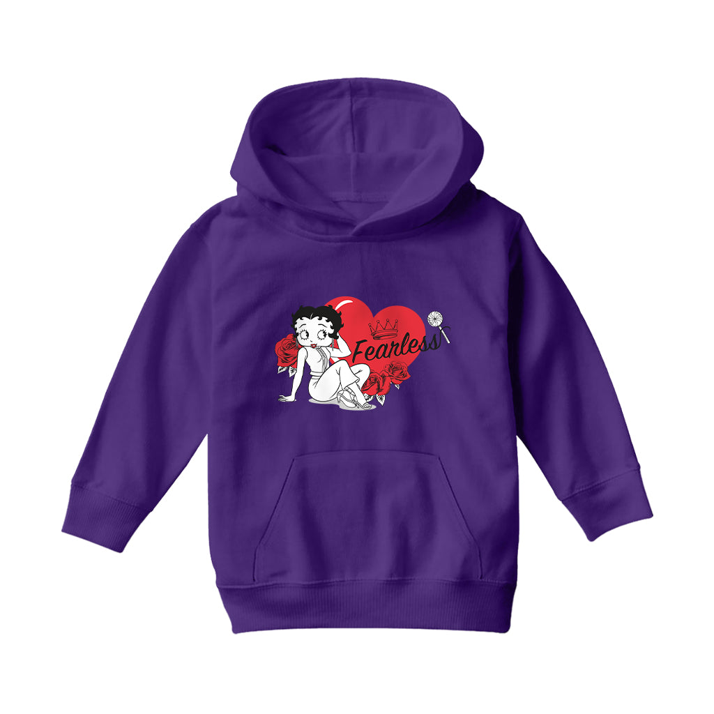 Betty Boop Fearless Betty Roses Heart Kids Hooded Sweatshirt-Betty Boop Shop