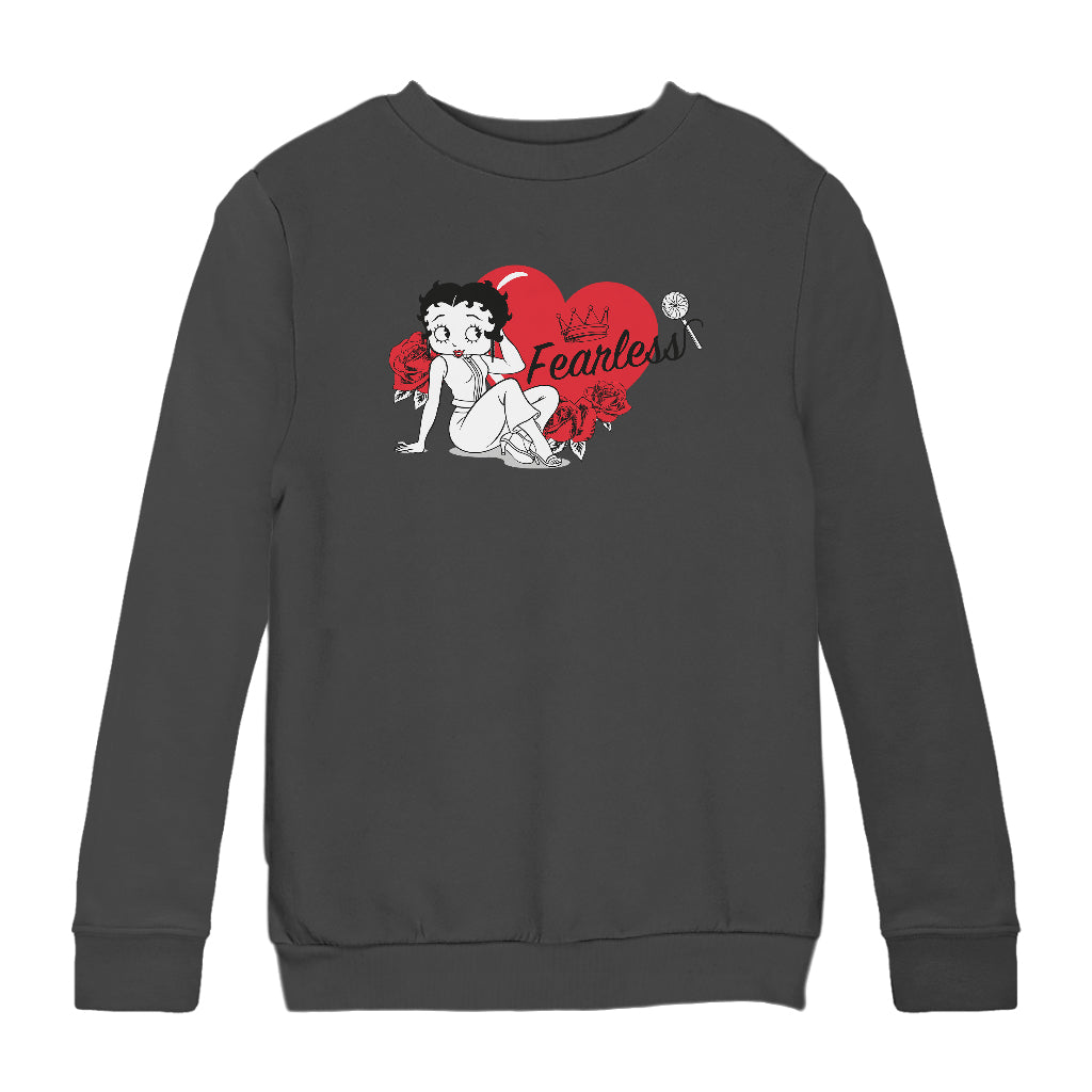 Betty Boop Fearless Betty Roses Heart Kids Sweatshirt-Betty Boop Shop