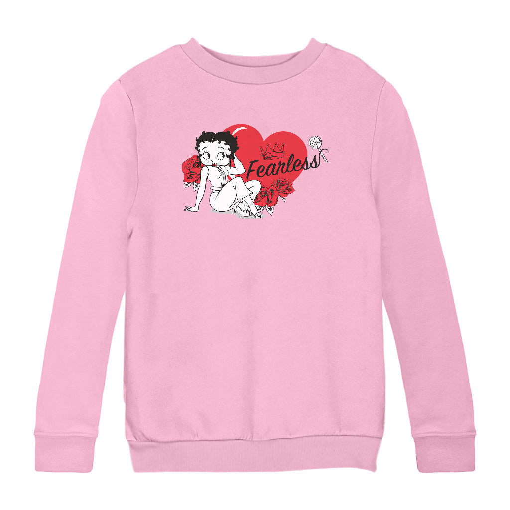 Betty Boop Fearless Betty Roses Heart Kids Sweatshirt