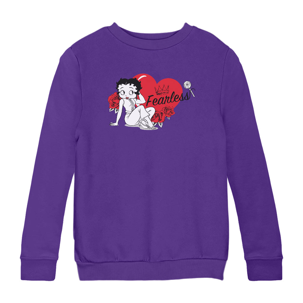 Betty Boop Fearless Betty Roses Heart Kids Sweatshirt-Betty Boop Shop