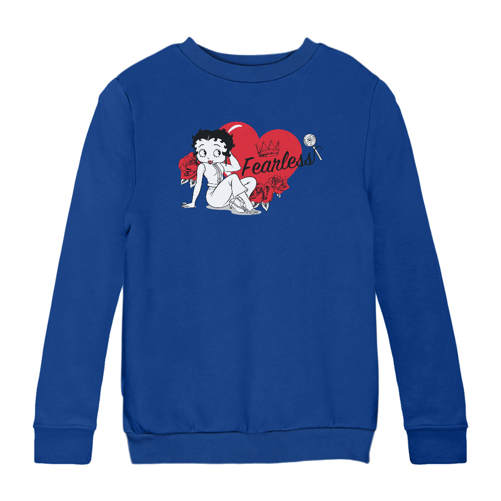 Betty Boop Fearless Betty Roses Heart Kids Sweatshirt-Betty Boop Shop