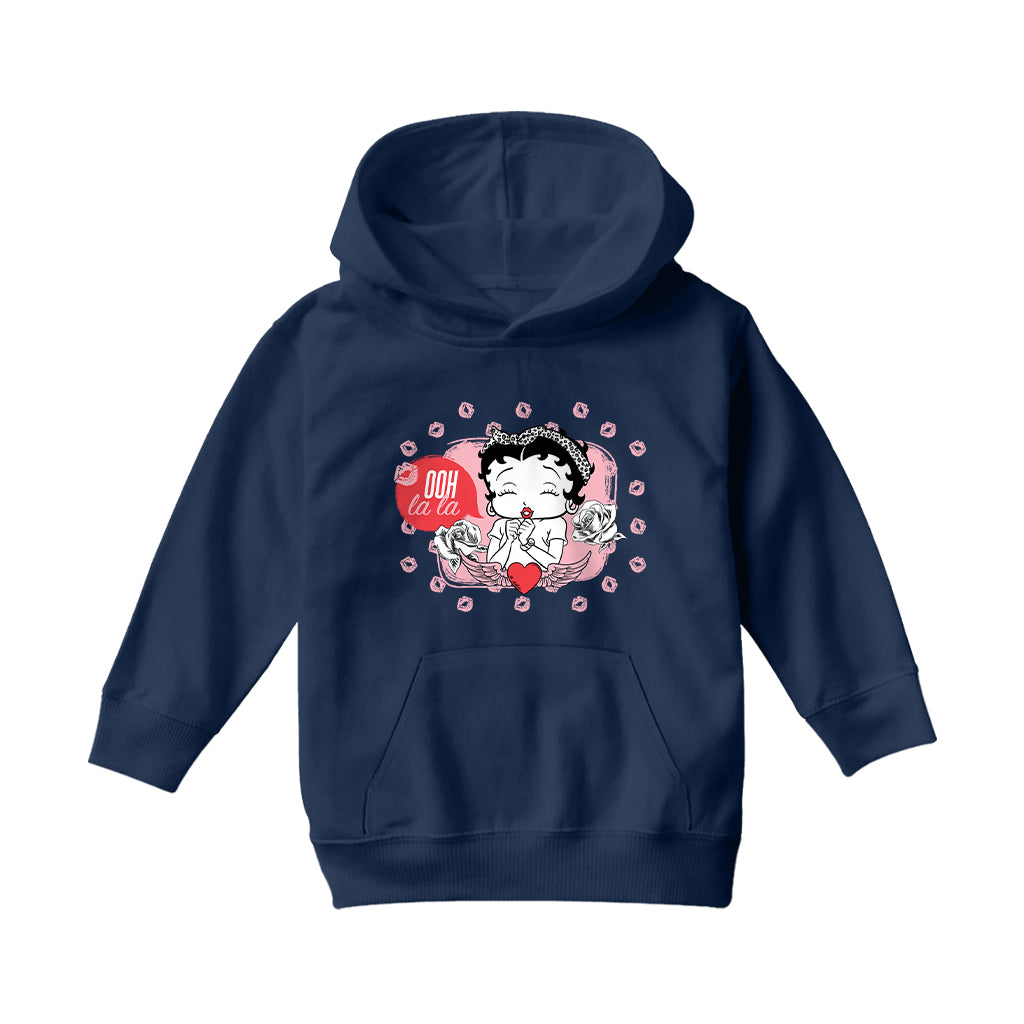 Betty Boop Ooh La La Lipstick Kisses Kids Hooded Sweatshirt-Betty Boop Shop
