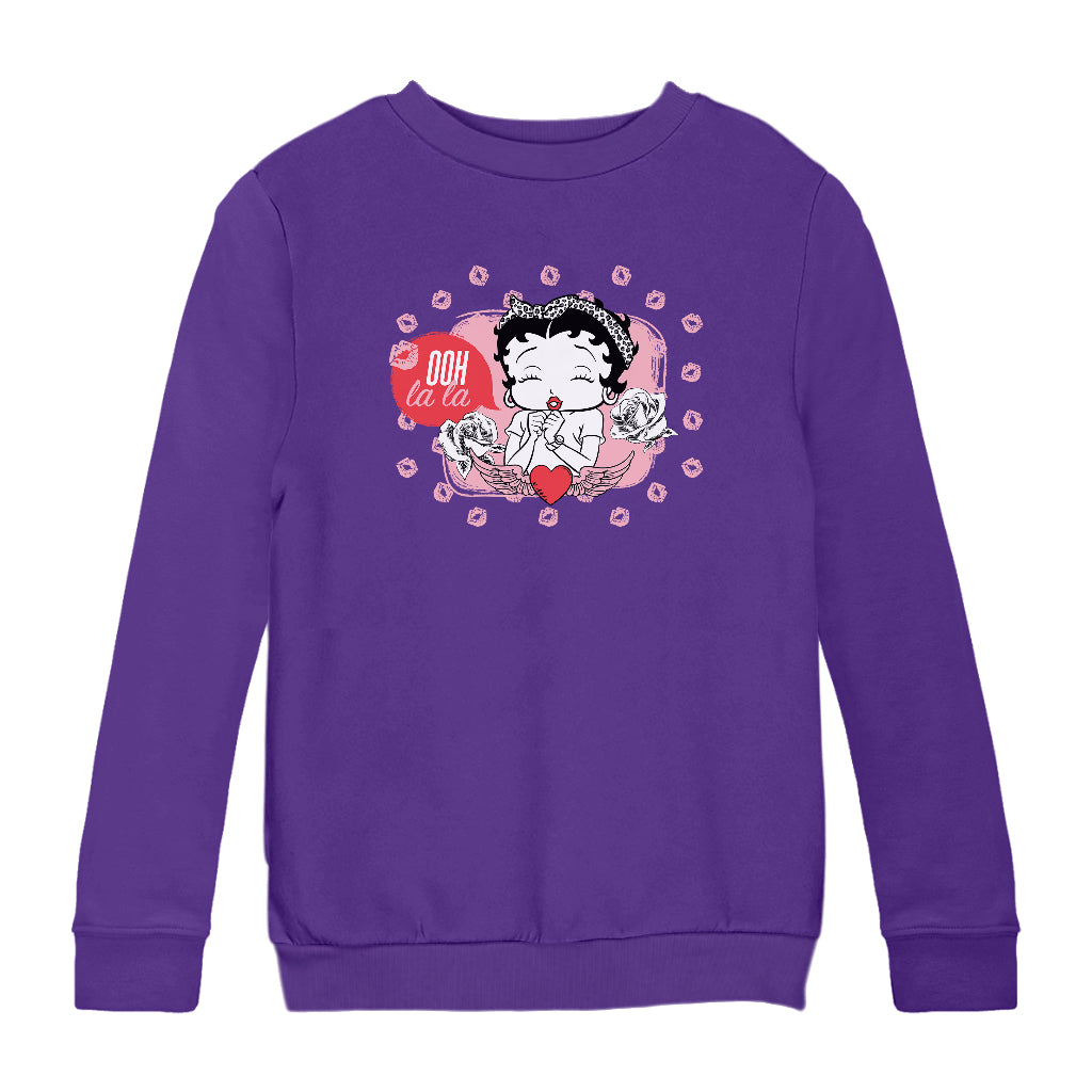 Betty Boop Ooh La La Lipstick Kisses Kids Sweatshirt-Betty Boop Shop