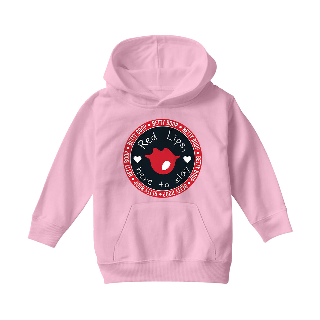 Betty Boop Red Lips Here To Slay Kids Hooded Sweatshirt