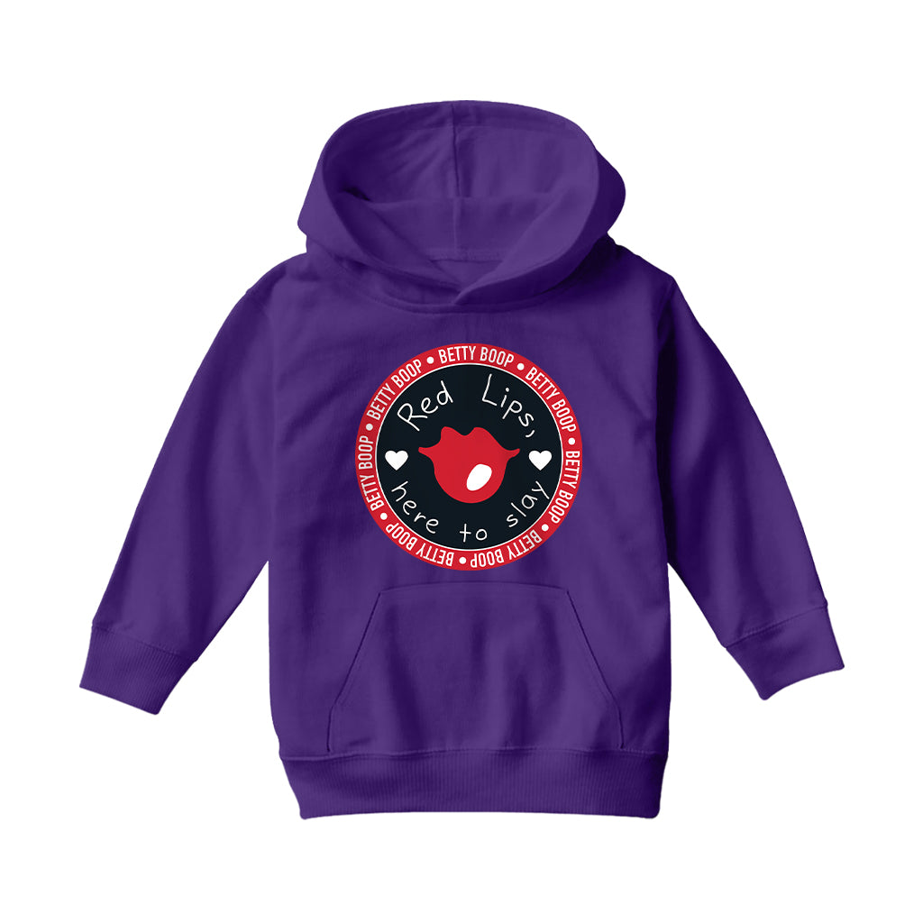 Betty Boop Red Lips Here To Slay Kids Hooded Sweatshirt-Betty Boop Shop