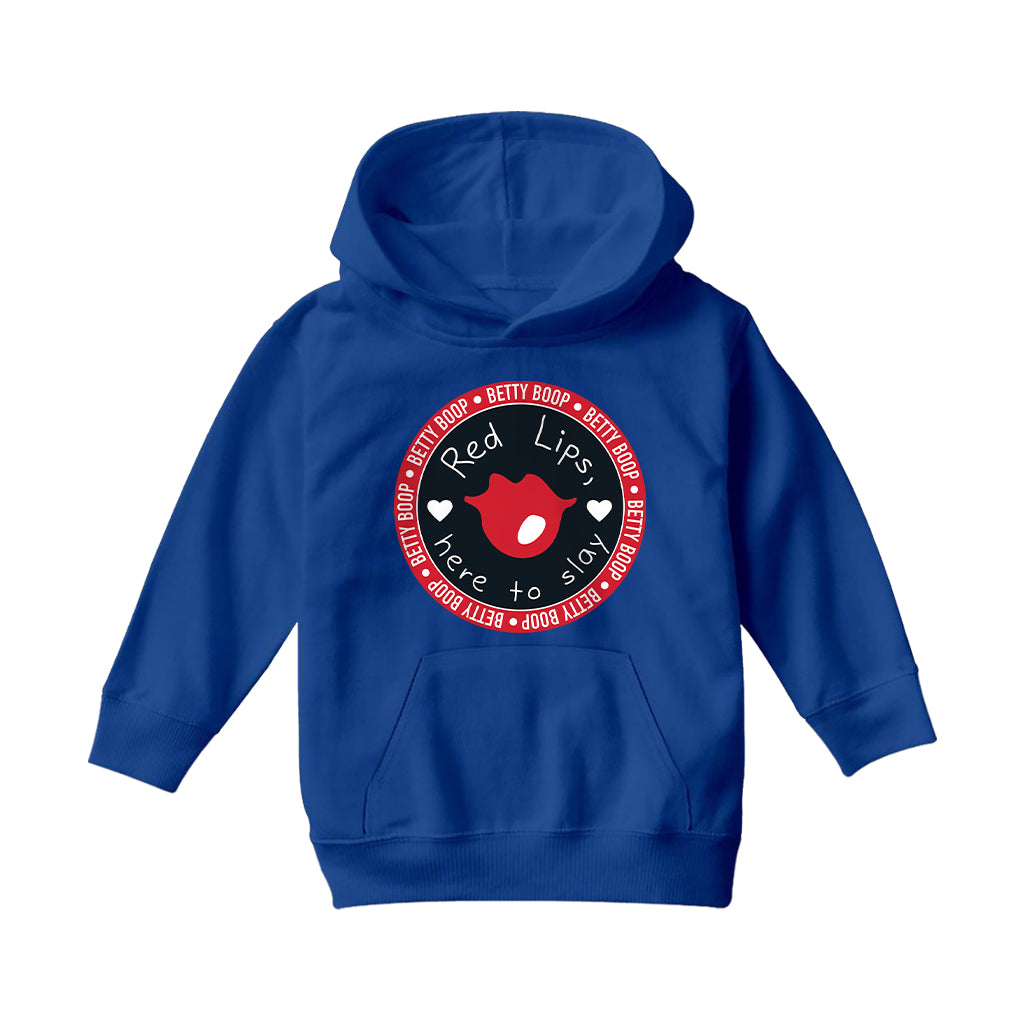 Betty Boop Red Lips Here To Slay Kids Hooded Sweatshirt-Betty Boop Shop