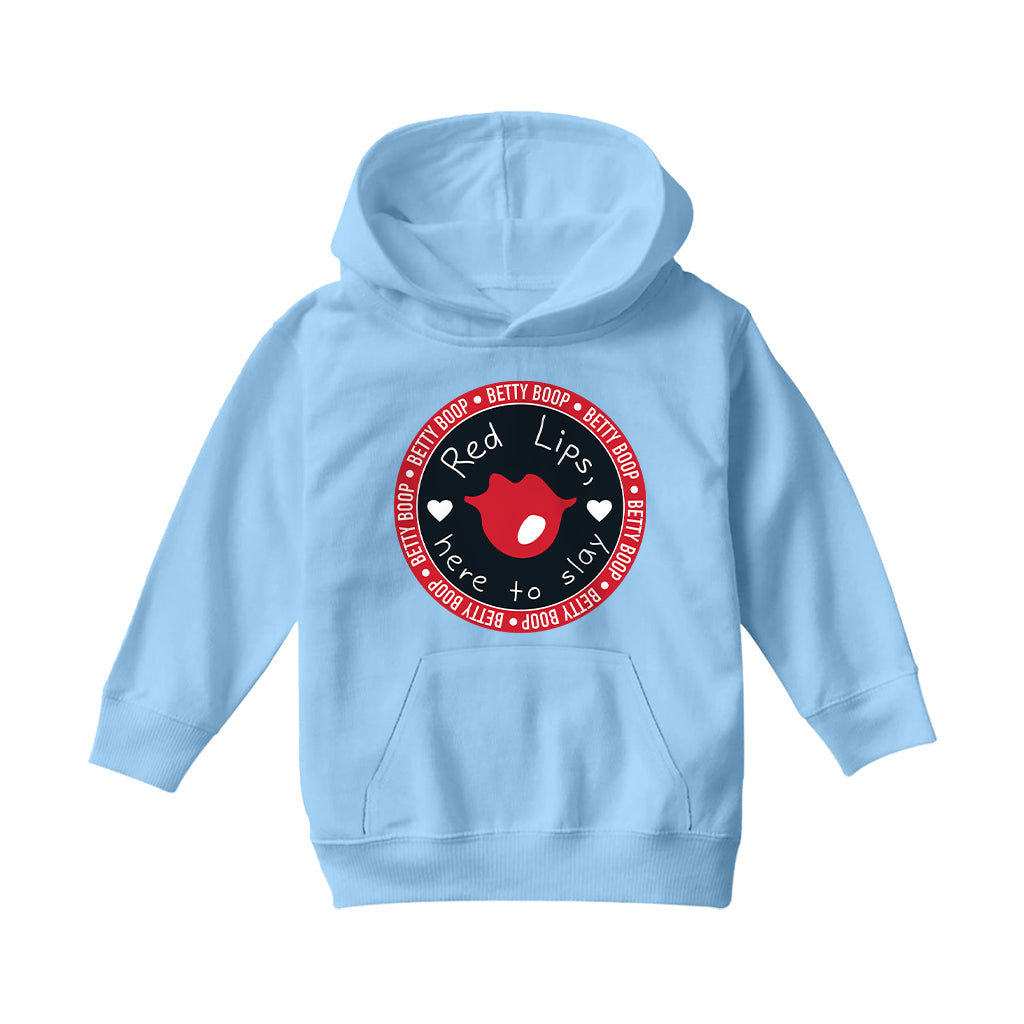 Betty Boop Red Lips Here To Slay Kids Hooded Sweatshirt-Betty Boop Shop