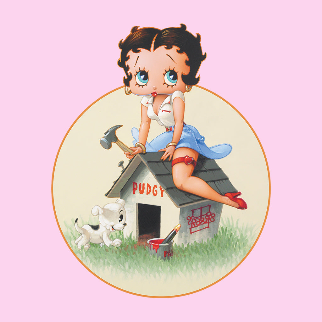 Betty Boop Pin-Up Building Pudgy Doghouse Men's Sweatshirt-Betty Boop Shop