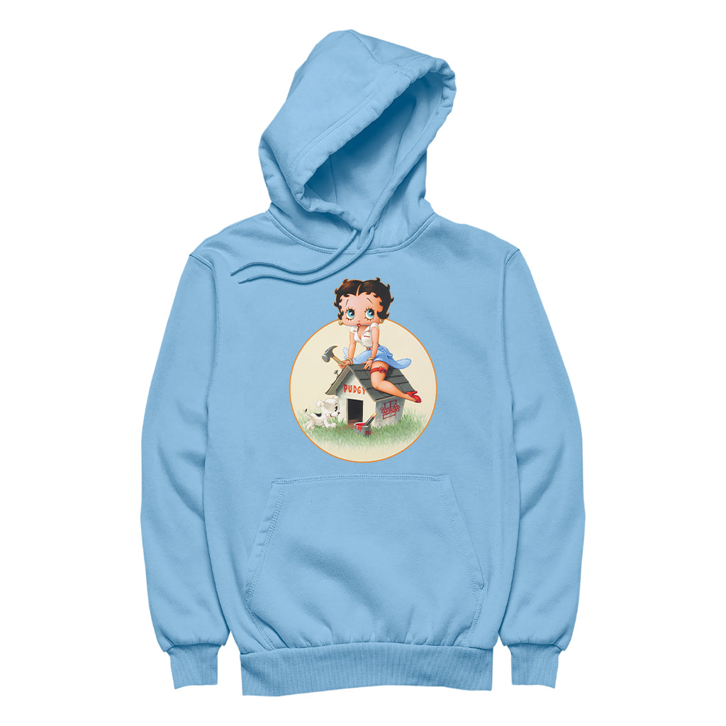Betty Boop Pin-Up Building Pudgy Doghouse Men's Hooded Sweatshirt