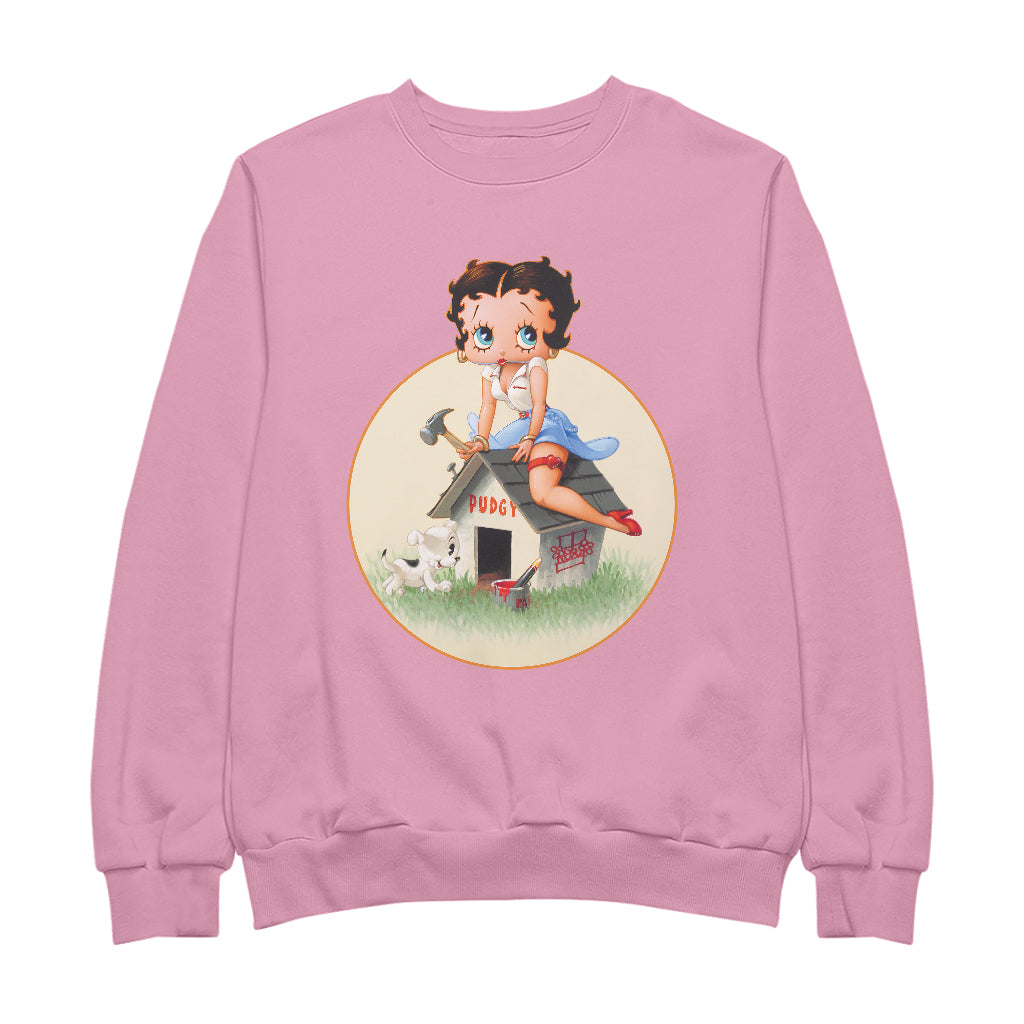 Betty Boop Pin-Up Building Pudgy Doghouse Men's Sweatshirt-Betty Boop Shop