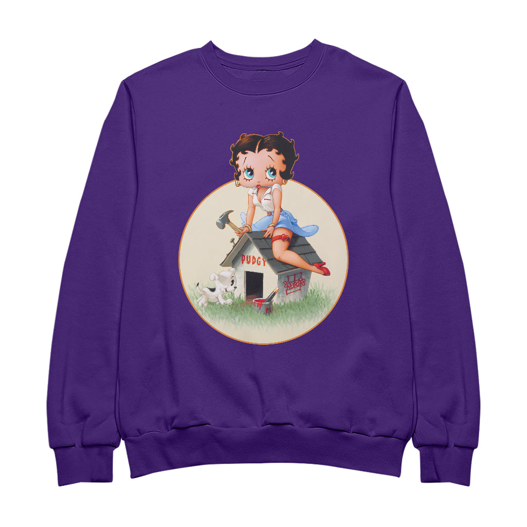Betty Boop Pin-Up Building Pudgy Doghouse Men's Sweatshirt-Betty Boop Shop