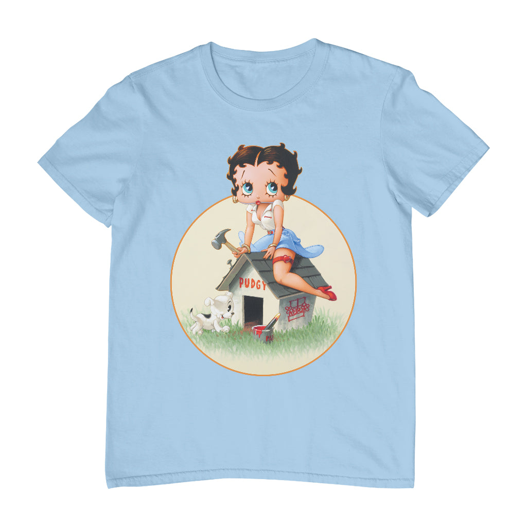Betty Boop Pin-Up Building Pudgy Doghouse Men's T-Shirt-Betty Boop Shop