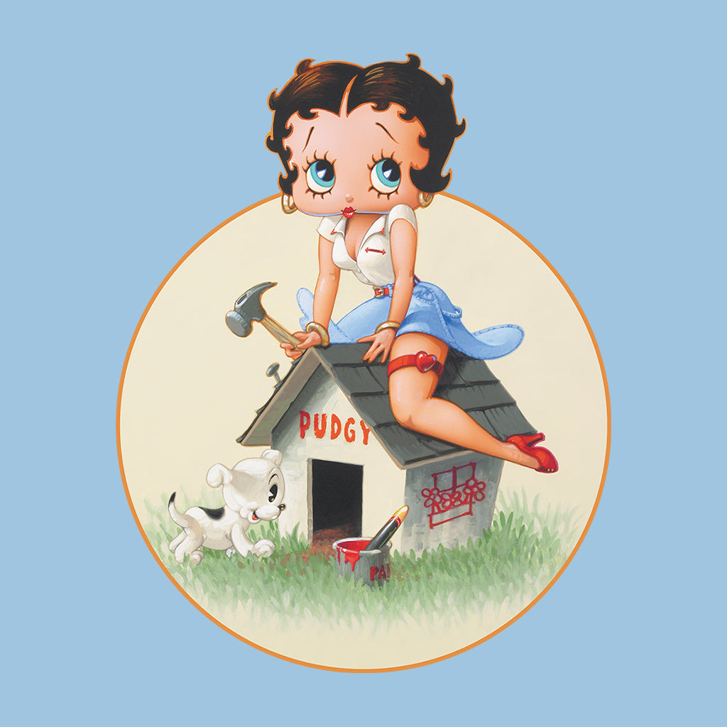 Betty Boop Pin-Up Building Pudgy Doghouse Men's Sweatshirt-Betty Boop Shop