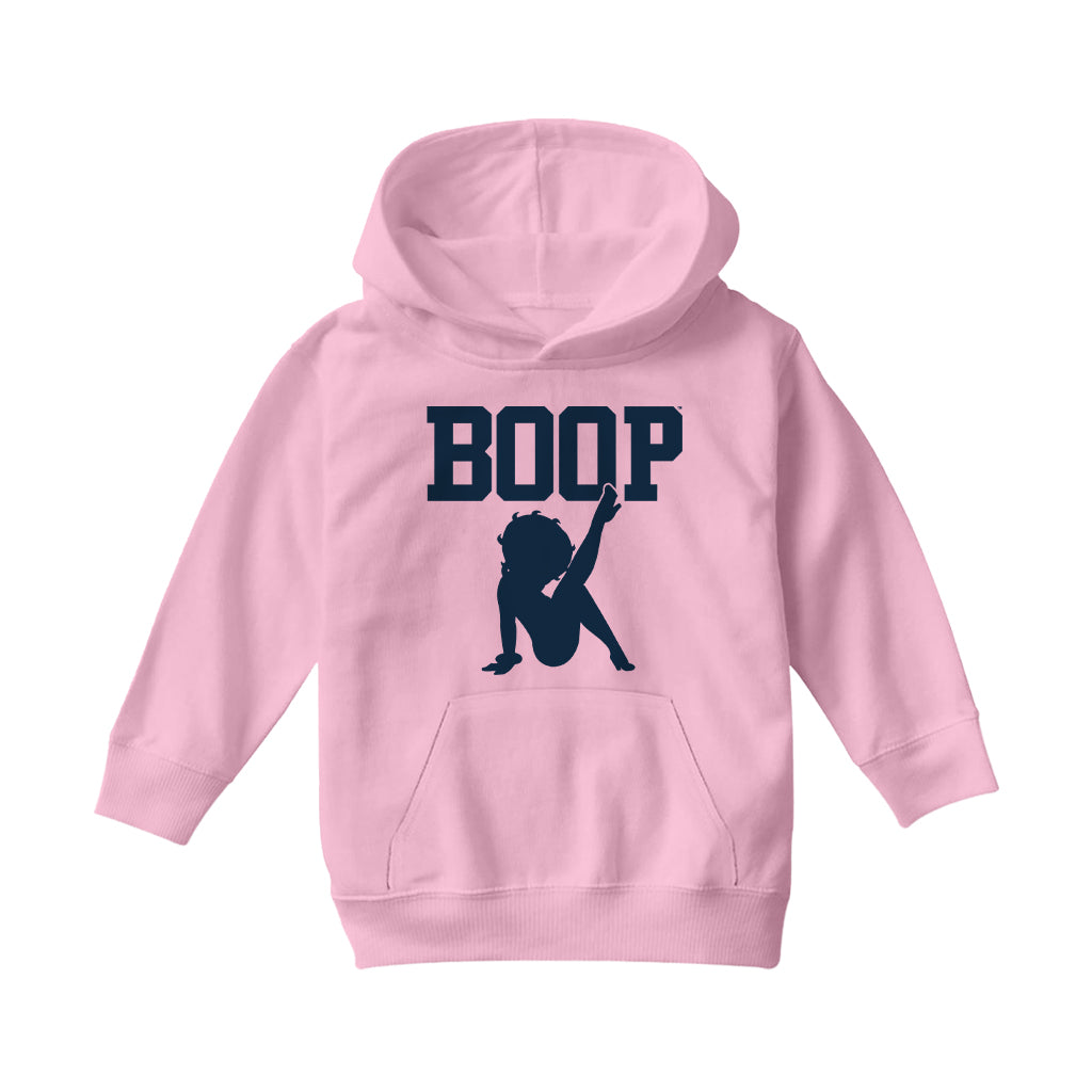 Betty Boop Leg Kick Silhouette College Sports Text Kids Hooded Sweatshirt