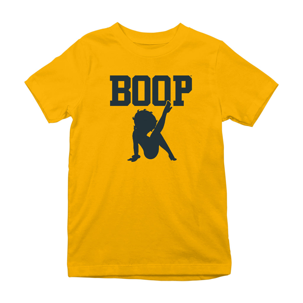 Betty Boop Leg Kick Silhouette College Sports Text Kids T-Shirt