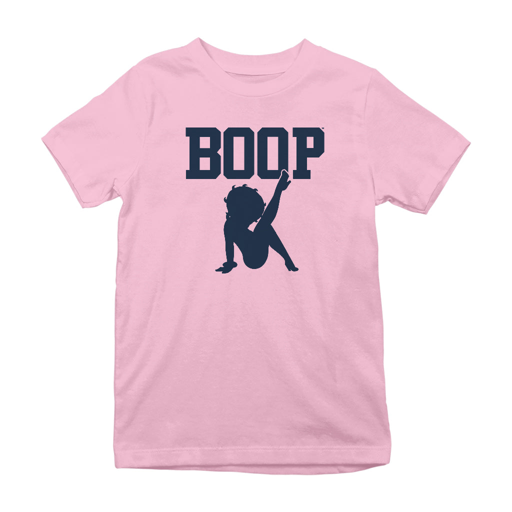 Betty Boop Leg Kick Silhouette College Sports Text Kids T-Shirt